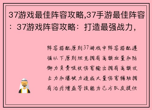 37游戏最佳阵容攻略,37手游最佳阵容：37游戏阵容攻略：打造最强战力，纵横沙场